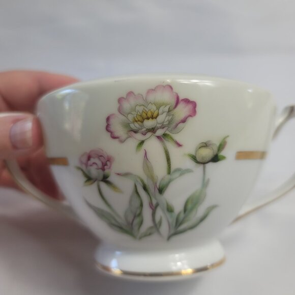 Mikado Harmony Sugar Bowl with Lid Cream Rim Pink Floral Center - Picture 8 of 15